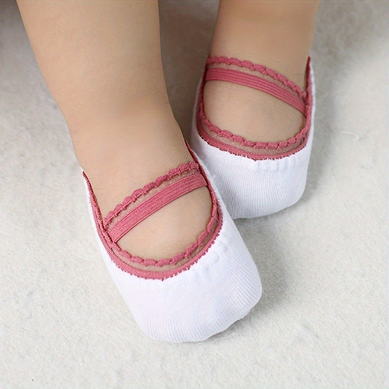 Girls' Elastic Lace-Up Boat Socks with Stretchable Non-Slip Sole