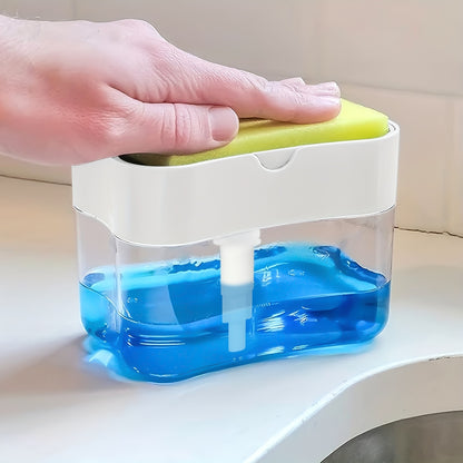 1pc Modern ABS Plastic Dish Soap Dispenser with Sponge Holder, Hand Wash Only, Lightweight Square Kitchen Sink Accessory, Space-Themed Solid Color Design