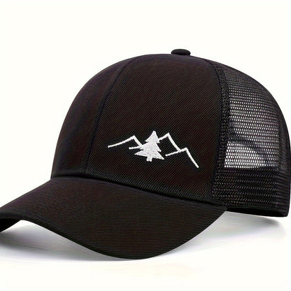 Trendy Embroidered Trucker Hat, Breathable Mesh Baseball Cap for Outdoor & Skateboarding, Business Business Style