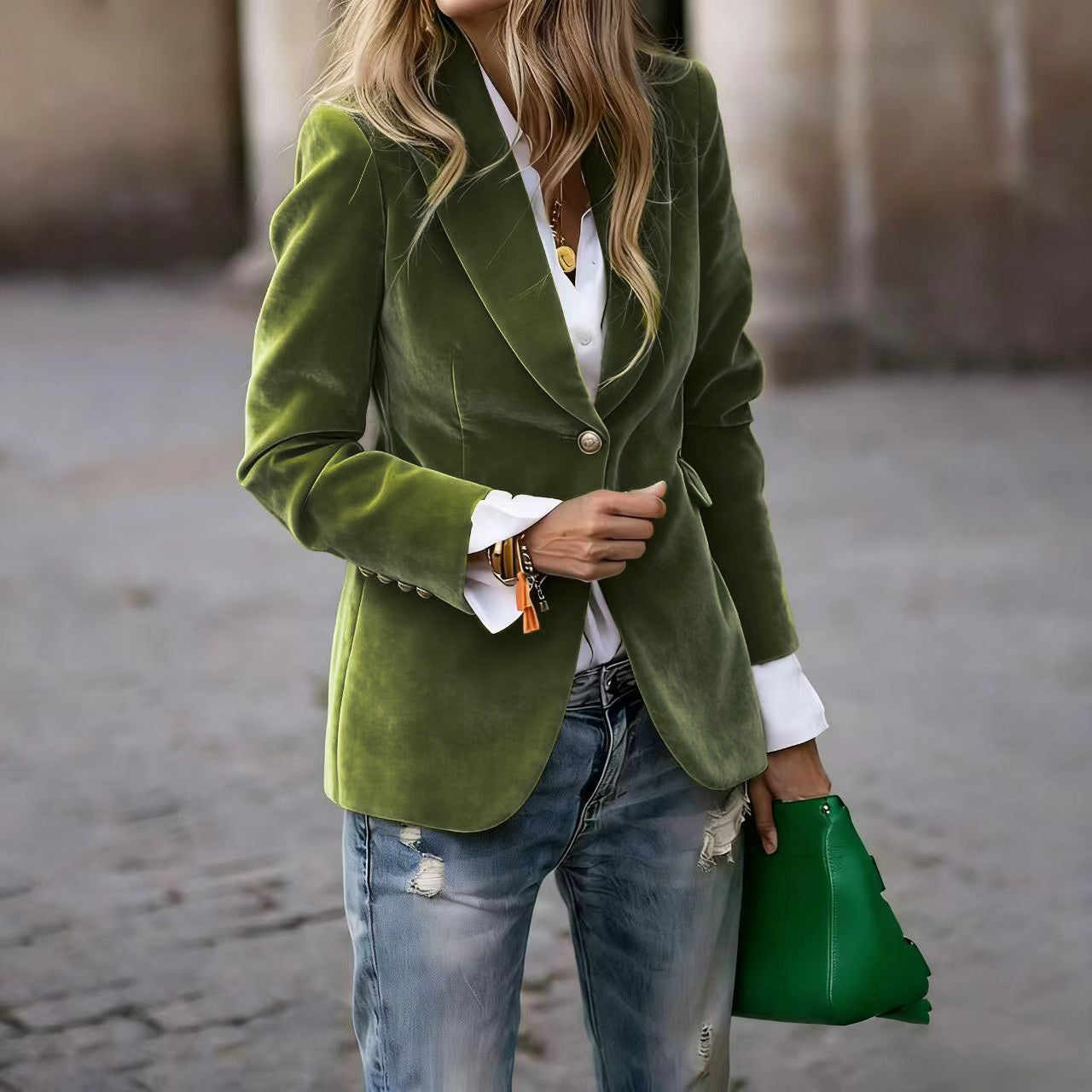 Velvet Lapel Casual Suit Business Fashion Slim Single-breasted Jacket Outwear Clothing For Women