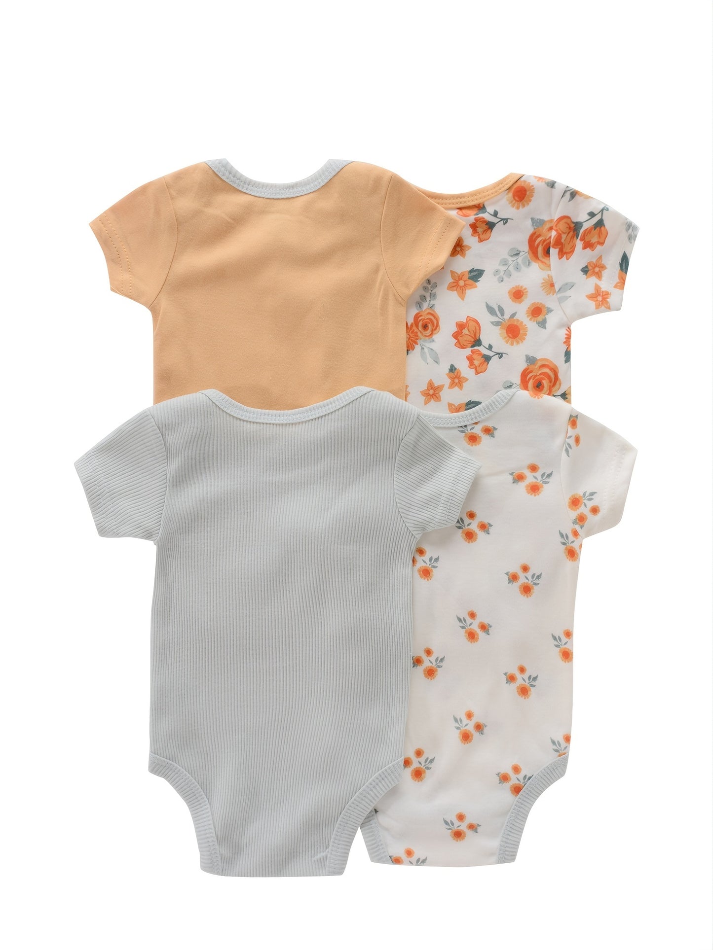 Newborn Baby Short Sleeve One-Piece Suit 4pcs Set with Alphabet Print and Embroidery Triangle Climbing Suit Ha Clothes Set 0-9 Months Baby Clothes