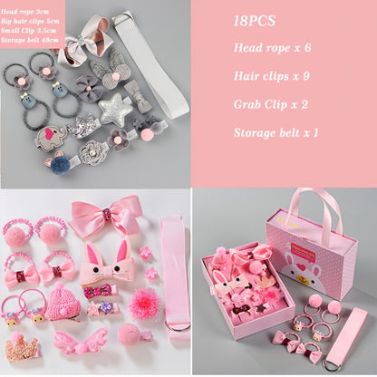 Deluxe Princess Hair Accessory Kit for Girls - Sparkling Rhinestone Clips, Cute Bow Ties & Elastic Bands with Pink Gift Box & Ribbon Hanger - Soft, Lightweight & Safe for and Youngsters, Hair Accessories for Girls