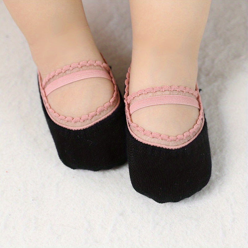 Girls' Elastic Lace-Up Boat Socks with Stretchable Non-Slip Sole