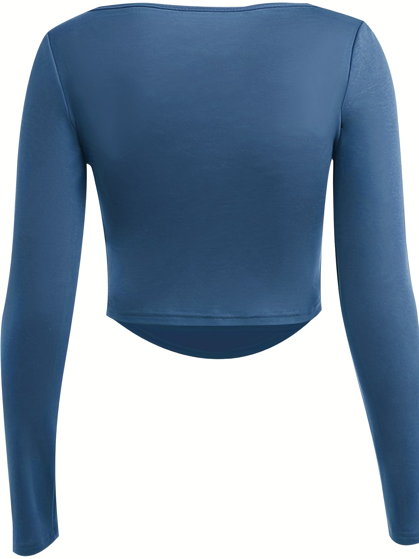 Solid Square Neck Crop T-Shirt, Y2K Long Sleeve Skinny Tee For Spring & Summer, Women's Clothing