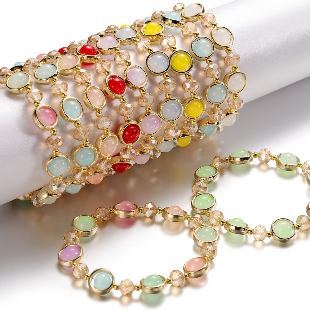 Inlay Round Cut Glass Bracelet Transparent Colorful Beaded Handmade Bracelet For Woman Jewelry Gifts