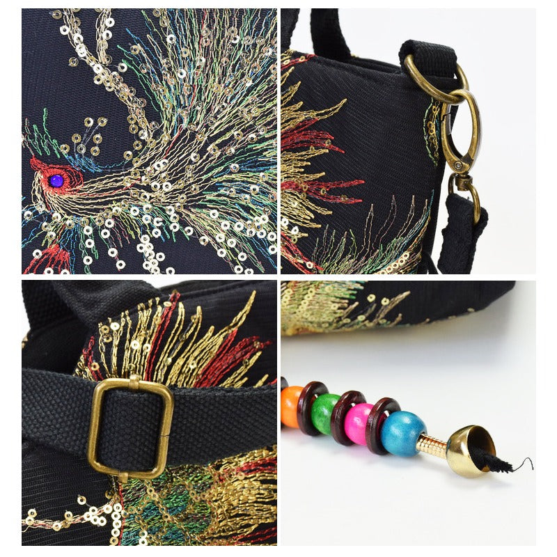 [Wo 'S Embroidered Bag] Retro Style Wo 'S Embroidered Satchel Bag, Fashion Double Handle Purse with Removable Strap