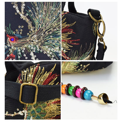 [Wo 'S Embroidered Bag] Retro Style Wo 'S Embroidered Satchel Bag, Fashion Double Handle Purse with Removable Strap