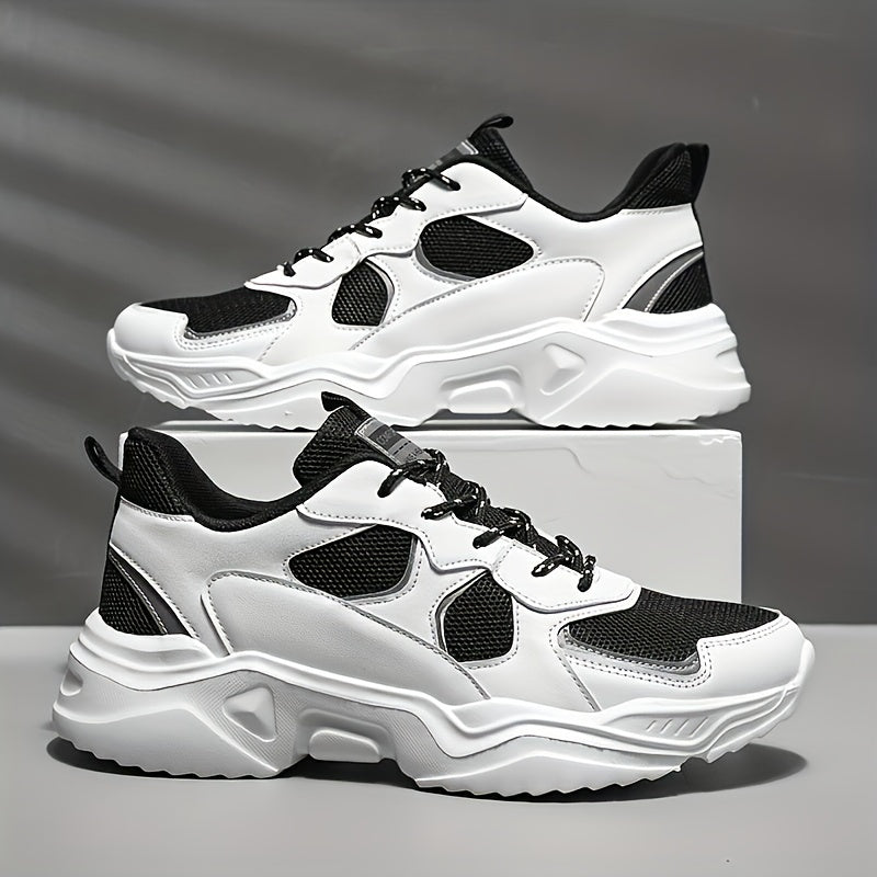 [Breathable|Mesh] White & Teal Breathable Mesh Men's Chunky Sneakers | Lace-Up Design, EVA Sole | for All Seasons Casual Sneakers