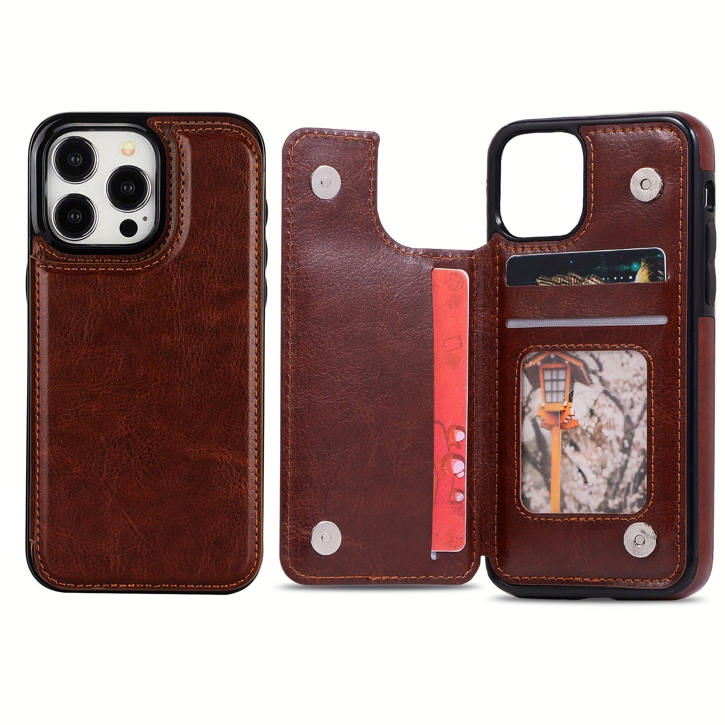 Premium PU Synthetic Faux Leather Wallet Case Designed for Various for iphone Models, Featuring Card Slots, a Stand, And Shockproof Protection.