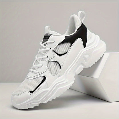 [Breathable|Mesh] White & Teal Breathable Mesh Men's Chunky Sneakers | Lace-Up Design, EVA Sole | for All Seasons Casual Sneakers