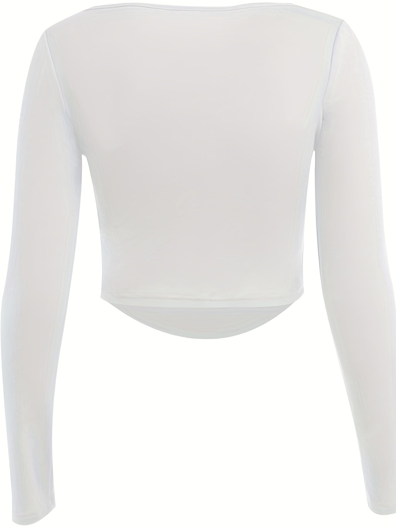 Solid Square Neck Crop T-Shirt, Y2K Long Sleeve Skinny Tee For Spring & Summer, Women's Clothing