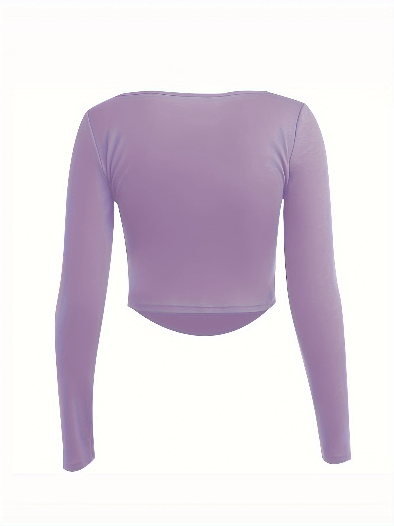 Solid Square Neck Crop T-Shirt, Y2K Long Sleeve Skinny Tee For Spring & Summer, Women's Clothing