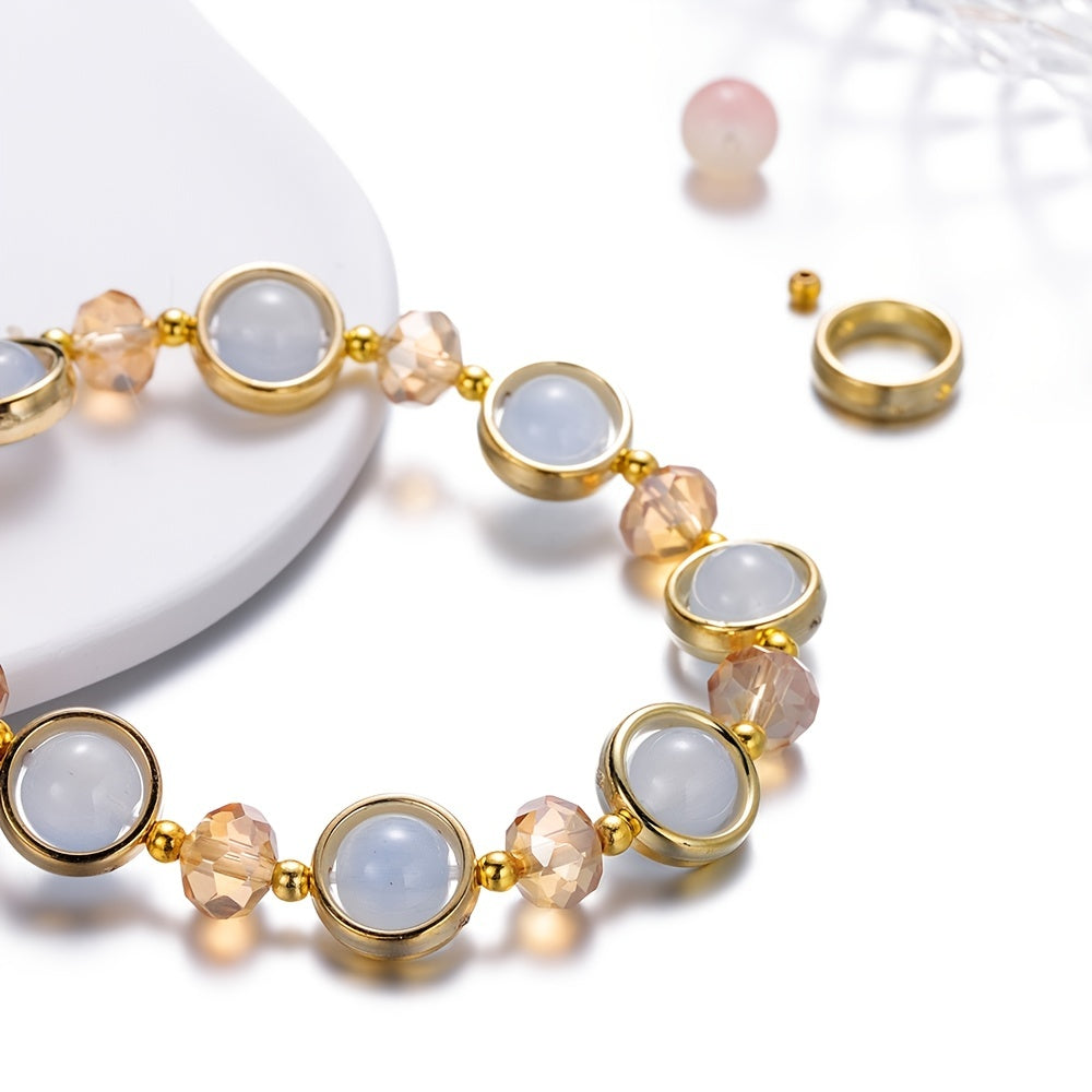 Inlay Round Cut Glass Bracelet Transparent Colorful Beaded Handmade Bracelet For Woman Jewelry Gifts