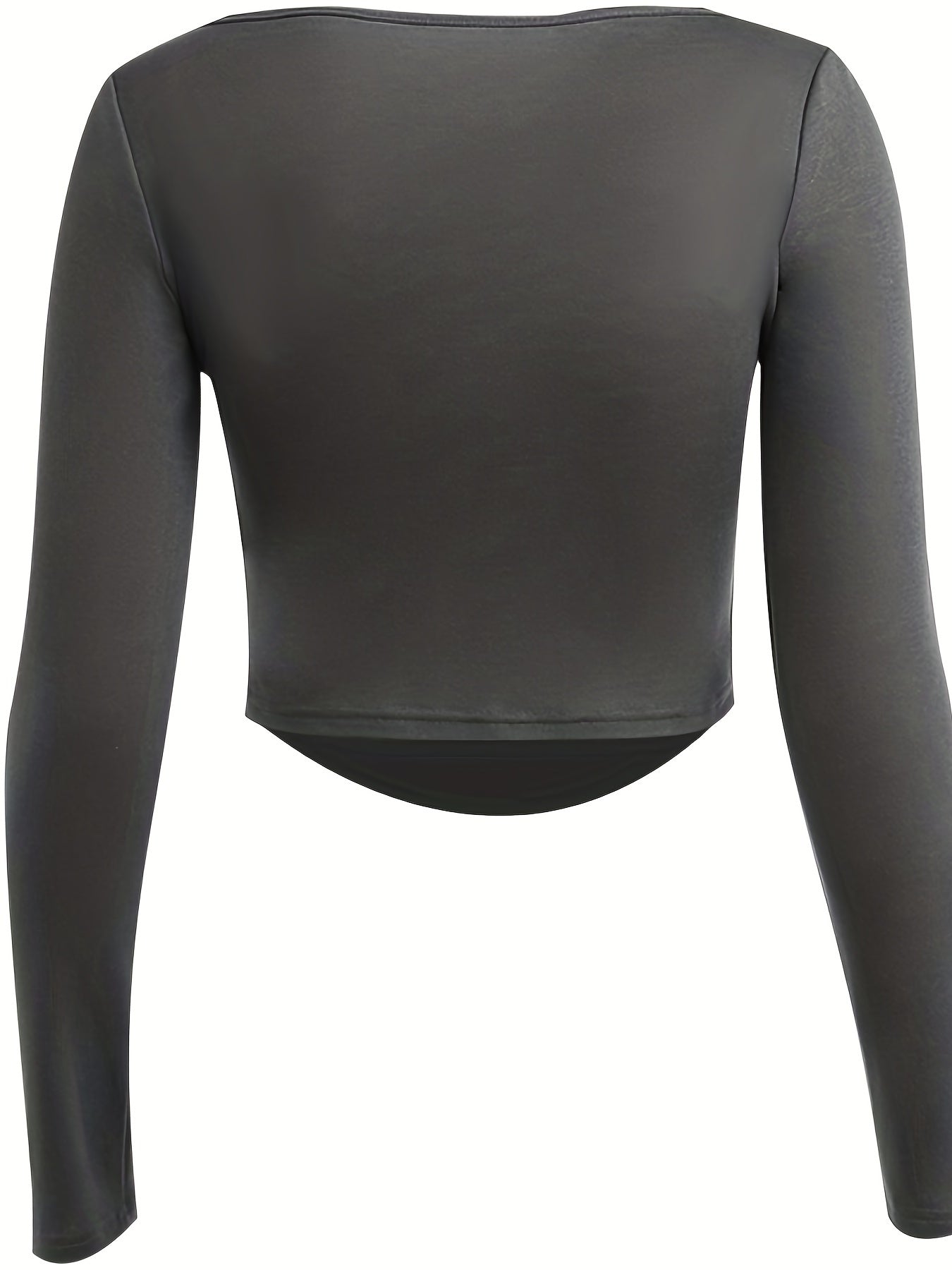 Solid Square Neck Crop T-Shirt, Y2K Long Sleeve Skinny Tee For Spring & Summer, Women's Clothing