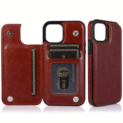 Premium PU Synthetic Faux Leather Wallet Case Designed for Various for iphone Models, Featuring Card Slots, a Stand, And Shockproof Protection.