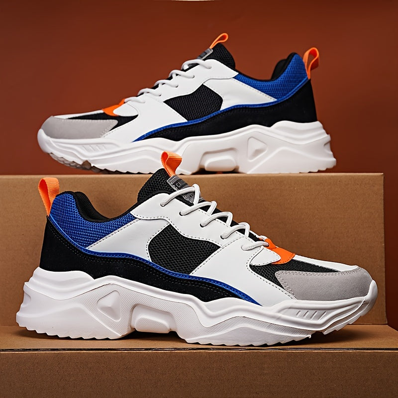 [Breathable|Mesh] White & Teal Breathable Mesh Men's Chunky Sneakers | Lace-Up Design, EVA Sole | for All Seasons Casual Sneakers