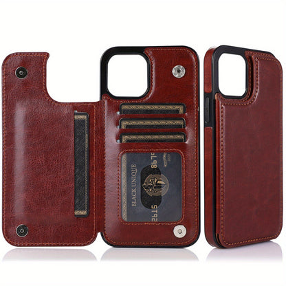 Premium PU Synthetic Faux Leather Wallet Case Designed for Various for iphone Models, Featuring Card Slots, a Stand, And Shockproof Protection.